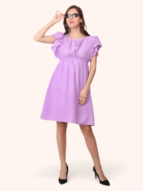 Cotton Blended Women Short Dress - Light Purple