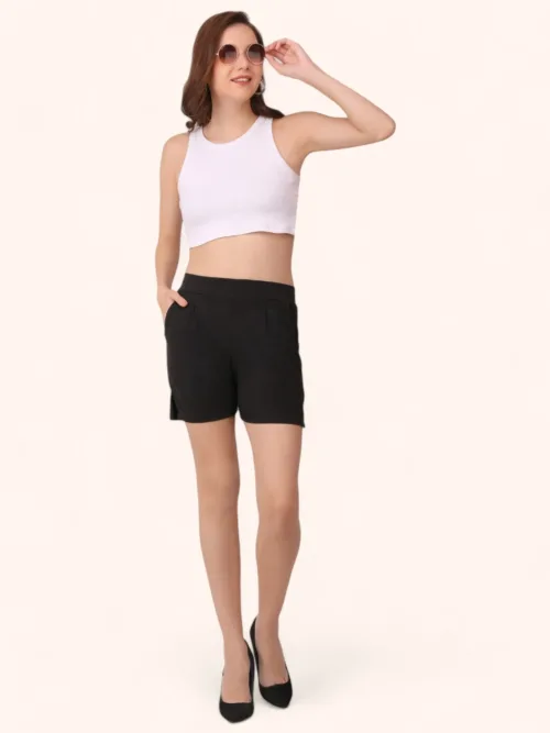Women Cotton Black Shorts
