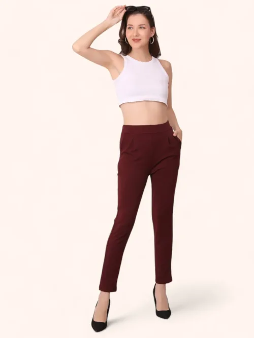 Women Cotton Drak Maroon Trouser