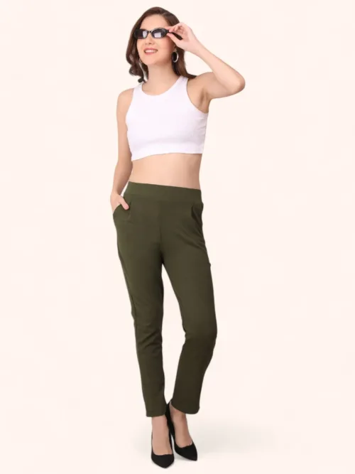 Women Cotton Green Trouser