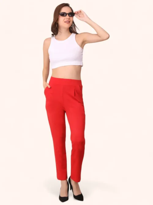Women Cotton Red Trouser