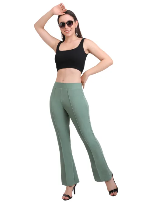 Women Cotton Light Green Stretchable Trouser