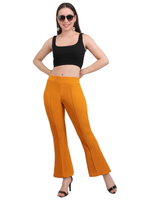 Women Cotton Yellow Stretchable Trouser